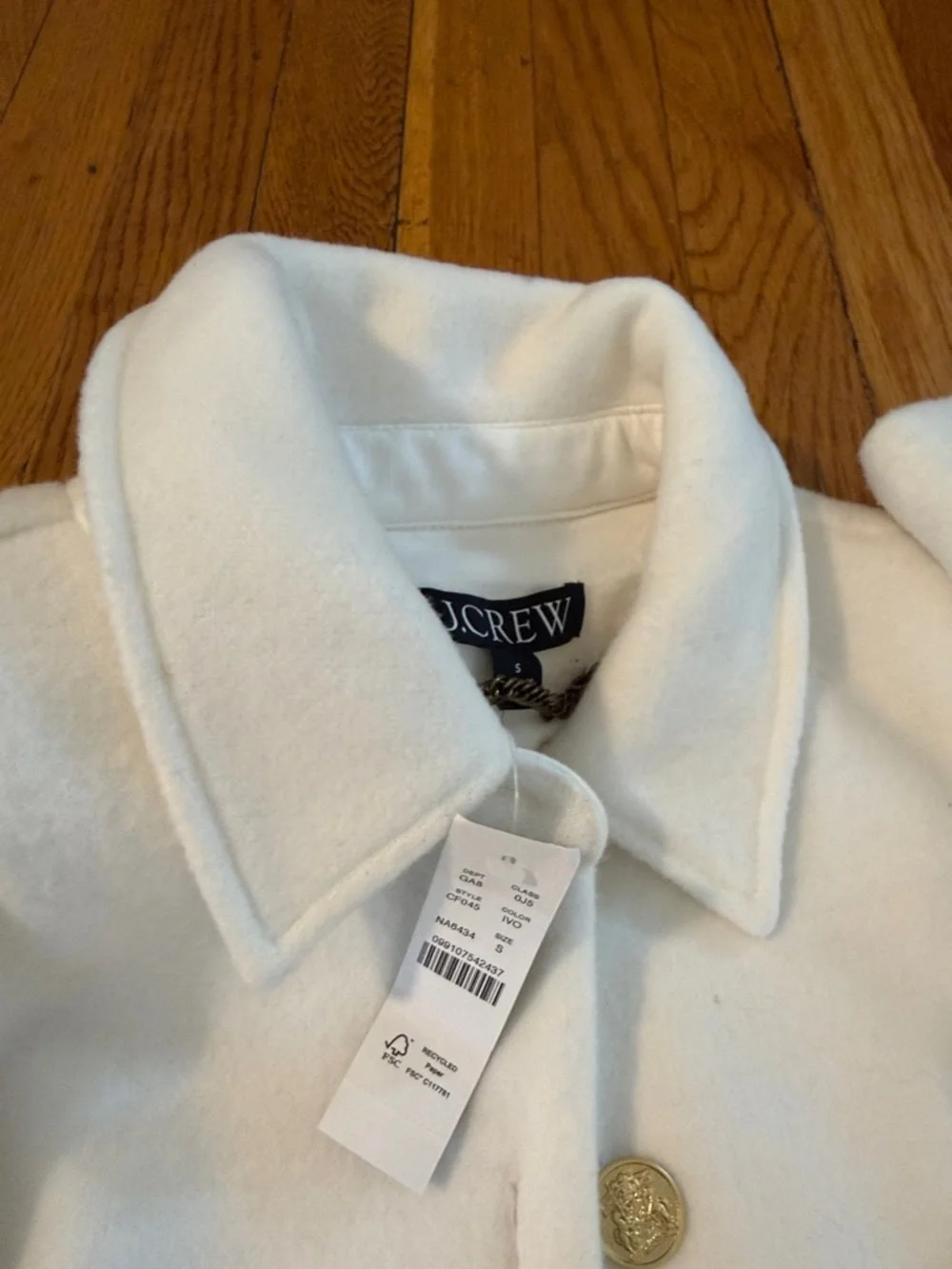 NWT J. Crew Cream IVORy Button-Front Cropped lady Jacket poly wool blend size S